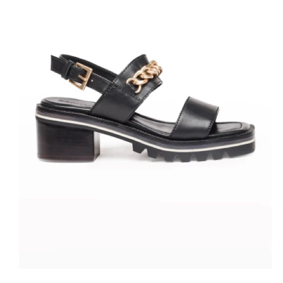 Bernardo Sorrena Goldtone Chain Lug Heel Sandal NWOB - Picture 2 of 13